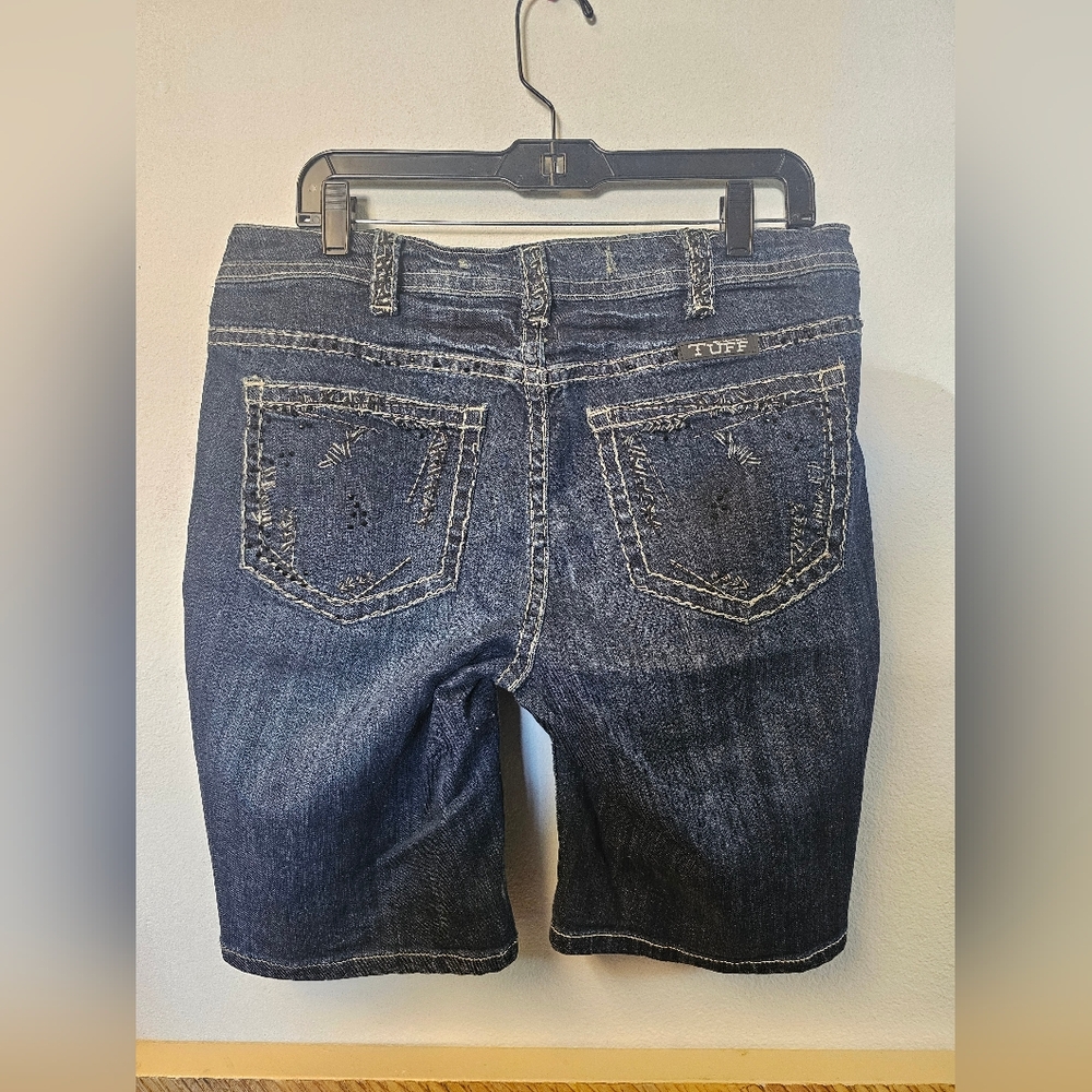 Cowgirl Tuff  Denim Jean Shorts Women's  Long Stretch Distressed size W 33